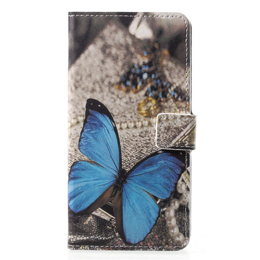 Pattern Printing Wallet Stand Leather Shell for Huawei P20 Pro - Blue Butterfly