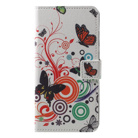 Pattern Printing Wallet Stand Leather Phone Shell for Huawei P20 Pro - Butterfly and Circle