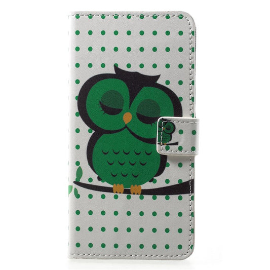 Pattern Printing Wallet Stand Leather Mobile Cover for Huawei P20 - Green Napping Owl