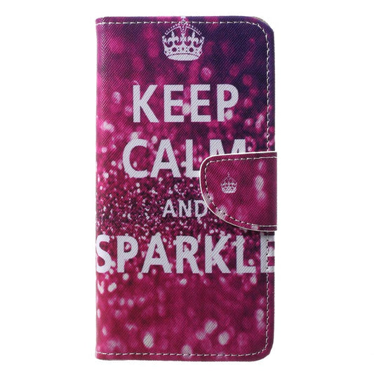 Pattern Printing Wallet Leather Stand Cover for Huawei P20 - Quote Keep Calm and Sparkle