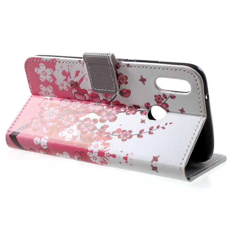 Patterned Wallet Stand Leather Mobile Case for Huawei P20 Lite / Nova 3e - Plum Blossom