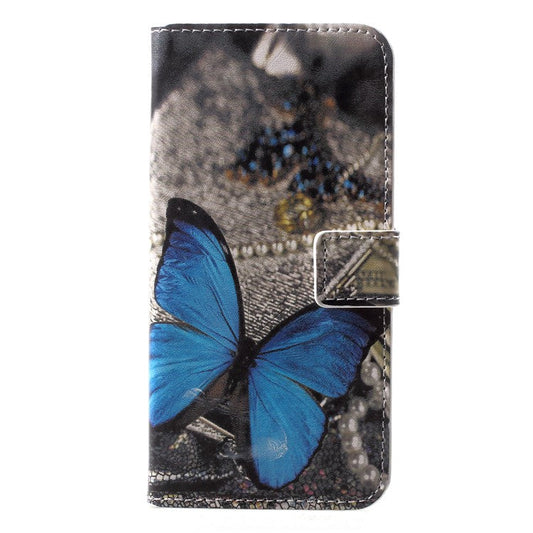 Pattern Printing Wallet Stand Leather Mobile Cover for Huawei P20 Lite / Nova 3e - Blue Butterfly