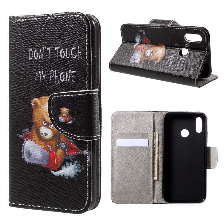 Pattern Printing Leather Wallet Case for Huawei P20 Lite / Nova 3e - Brown Bear and Warning Words
