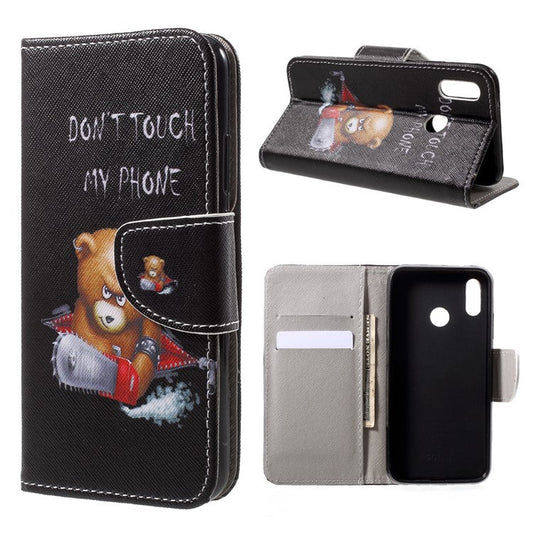 Pattern Printing Leather Wallet Case for Huawei P20 Lite / Nova 3e - Brown Bear and Warning Words