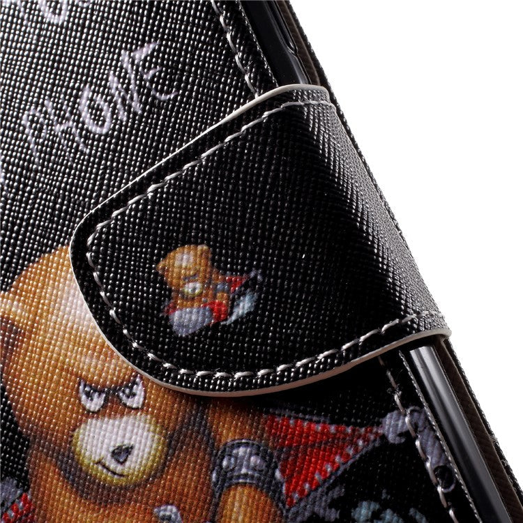 Pattern Printing Leather Wallet Case for Huawei P20 Lite / Nova 3e - Brown Bear and Warning Words