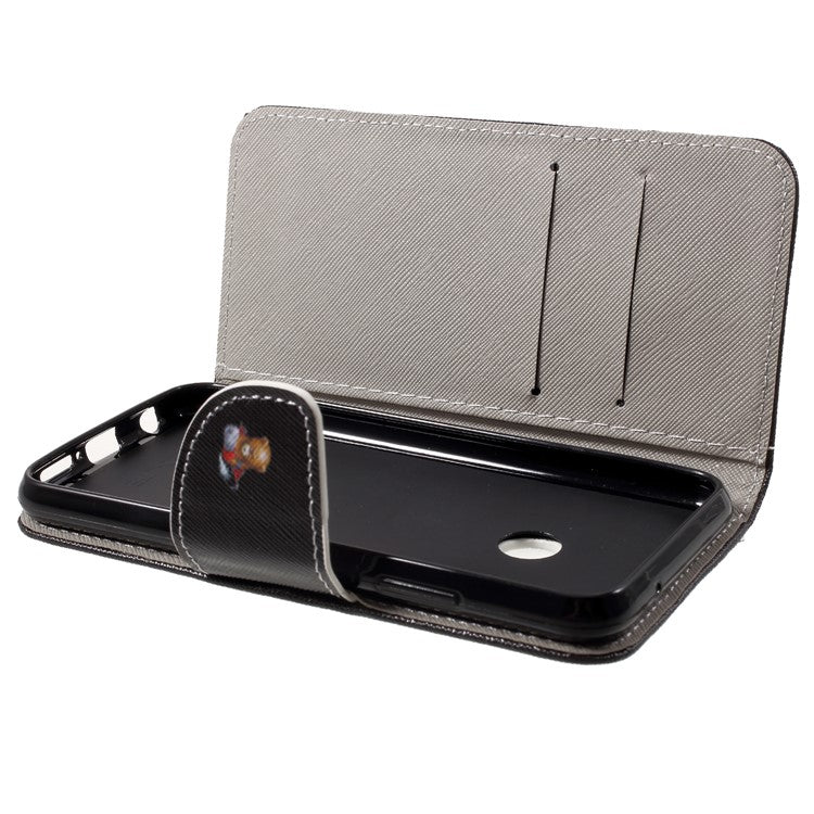 Pattern Printing Leather Wallet Case for Huawei P20 Lite / Nova 3e - Brown Bear and Warning Words