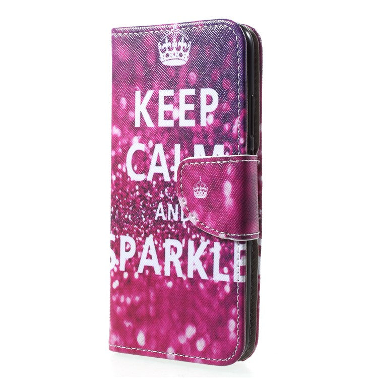 For Huawei P20 Lite / Nova 3e Pattern Printing Leather Wallet Phone Protective Flip Case - Quote Keep Calm and Sparkle
