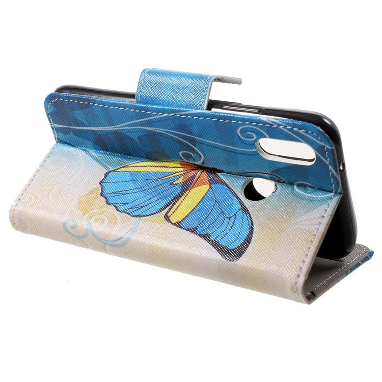 Pattern Printing PU Leather Stand Wallet Shell Case for Huawei P20 Lite / Nova 3e - Blue Butterfly