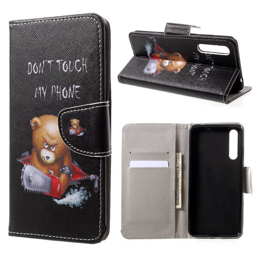 Pattern Printing Leather Wallet Case for Huawei P20 Pro - Brown Bear and Warning Words