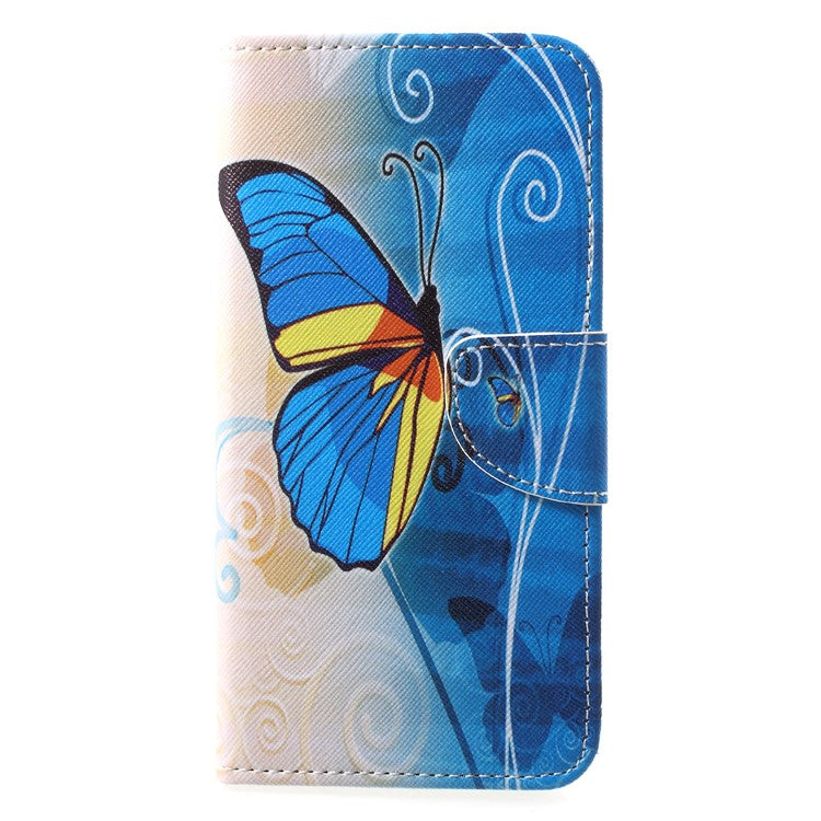 Pattern Printing Magnetic Leather Stand Cover for Huawei P20 Pro - Blue Butterfly