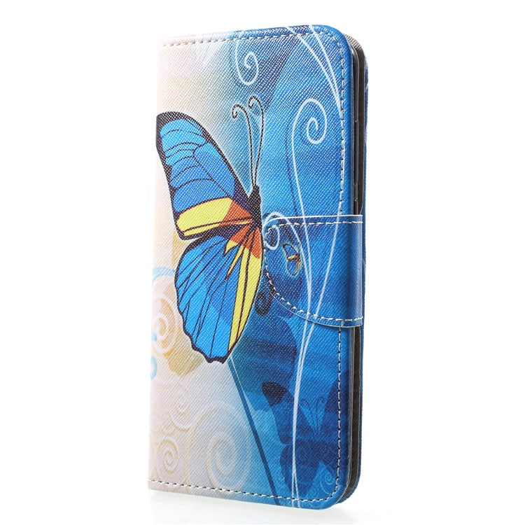 Pattern Printing Magnetic Leather Stand Cover for Huawei P20 Pro - Blue Butterfly