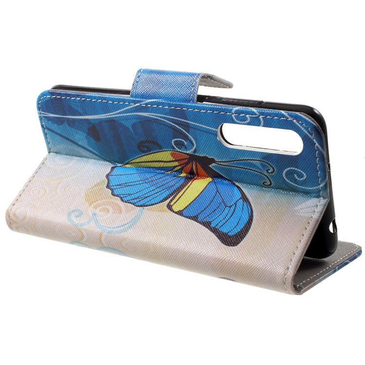 Pattern Printing Magnetic Leather Stand Cover for Huawei P20 Pro - Blue Butterfly