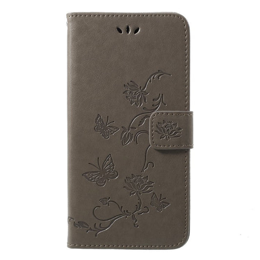 Imprint Butterfly Flower Wallet Stand Leather Cover for Huawei P20 - Grey
