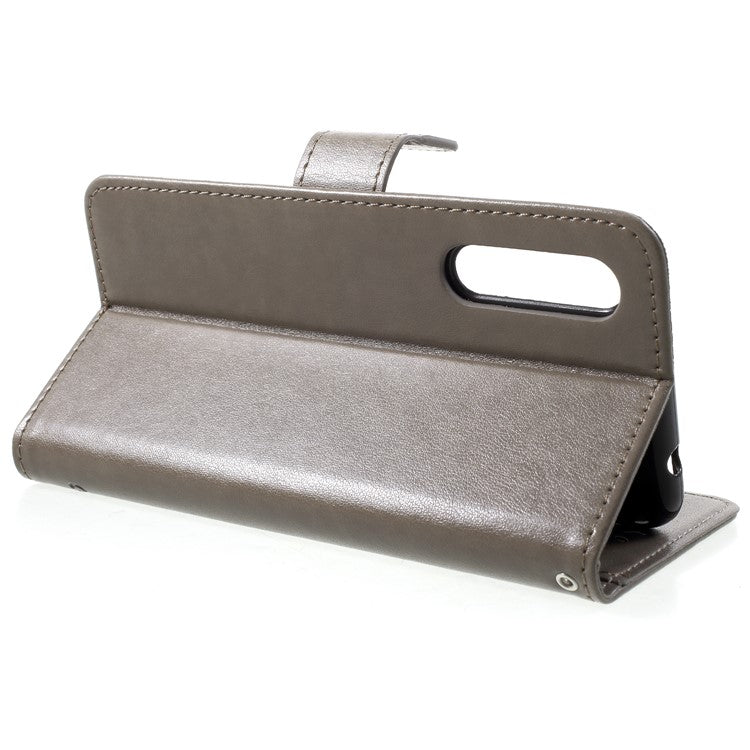 Imprint Butterfly Flower Wallet Stand Leather Cover for Huawei P20 - Grey