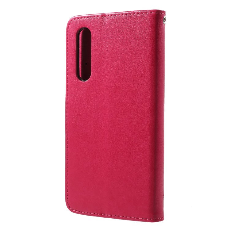 Imprint Butterfly Flower Wallet Stand Leather Shell for Huawei P20 - Rose