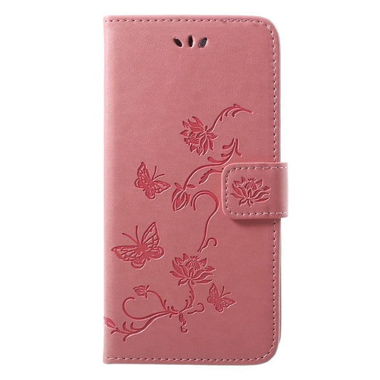 Imprint Butterfly Flower Wallet Stand Leather Phone Case for Huawei P20 - Pink