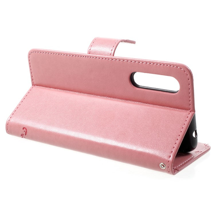 Imprint Butterfly Flower Wallet Stand Leather Phone Case for Huawei P20 - Pink