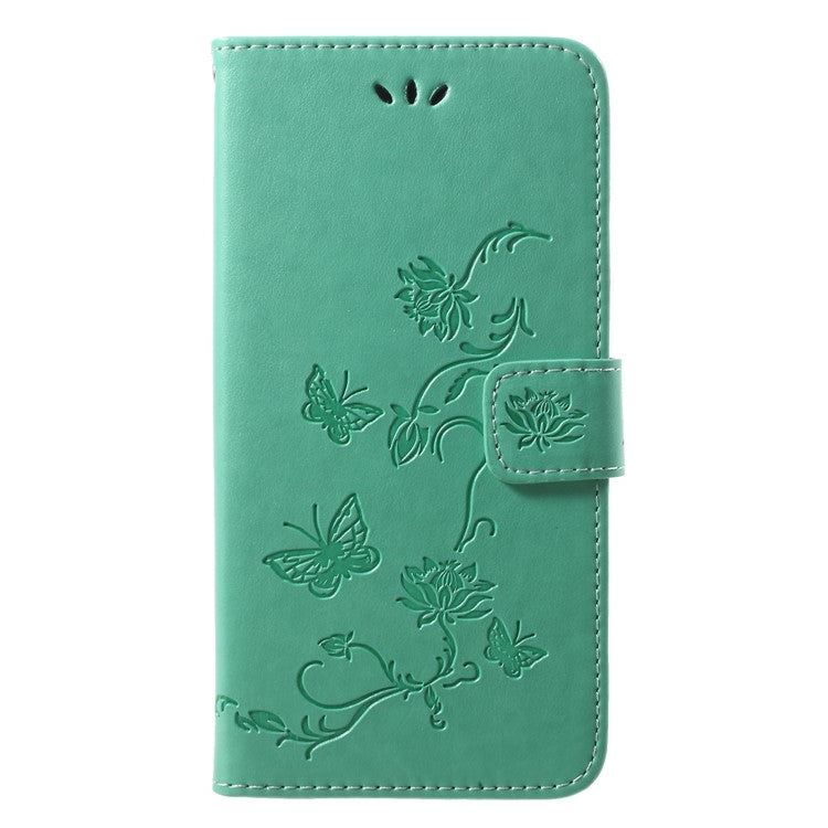 Imprint Butterfly Flower Wallet Stand Leather Phone Cover for Huawei P20 - Green
