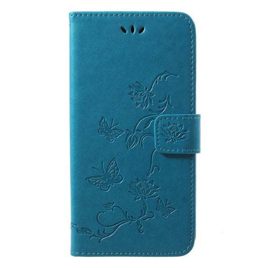 Imprint Butterfly Flower Wallet Stand Leather Mobile Case for Huawei P20 - Blue