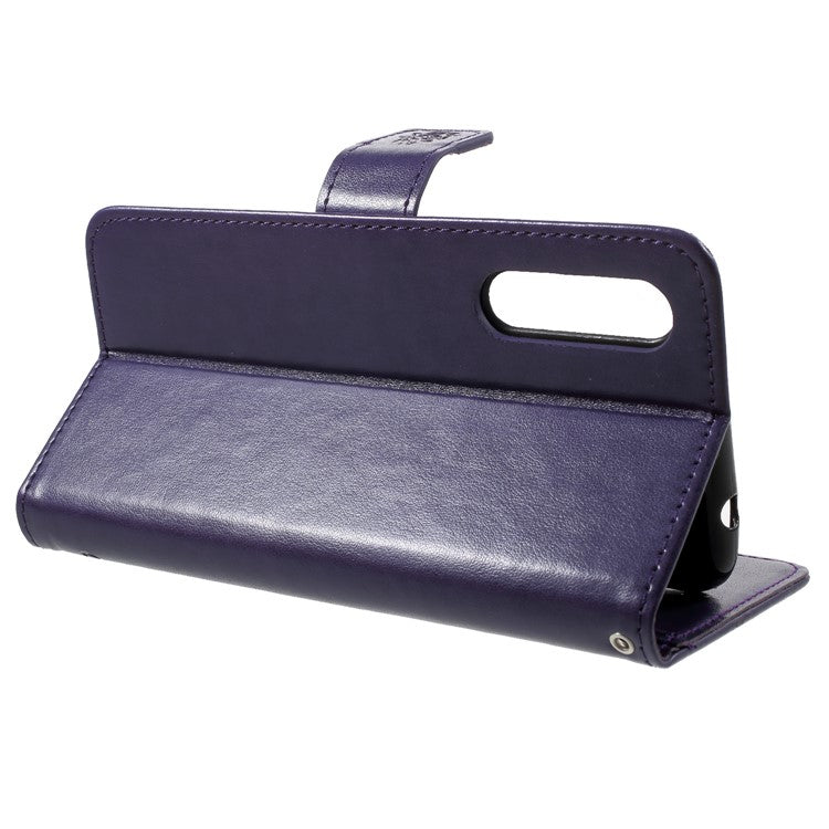 Imprint Butterfly Flower Wallet Stand Leather Mobile Casing for Huawei P20 - Dark Purple