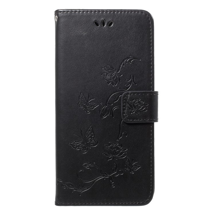 Imprint Butterfly Flower Wallet Stand Leather Case for Huawei P20 Pro - Black