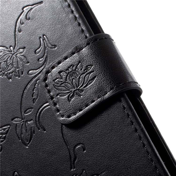 Imprint Butterfly Flower Wallet Stand Leather Case for Huawei P20 Pro - Black