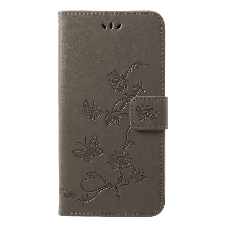 Imprint Butterfly Flower Wallet Stand Leather Cover for Huawei P20 Pro - Grey