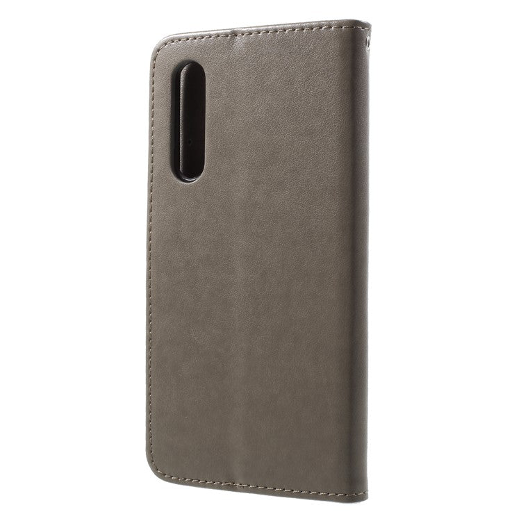 Imprint Butterfly Flower Wallet Stand Leather Cover for Huawei P20 Pro - Grey