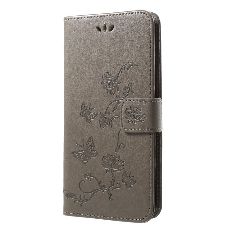 Imprint Butterfly Flower Wallet Stand Leather Cover for Huawei P20 Pro - Grey