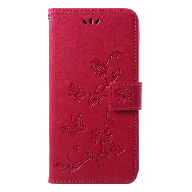 Imprint Butterfly Flower Wallet Stand Leather Shell for Huawei P20 Pro - Rose