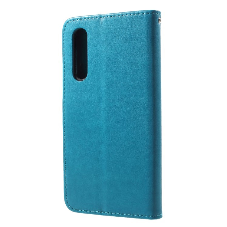 Imprint Butterfly Flower Wallet Stand Leather Cellphone Case for Huawei P20 Pro - Blue