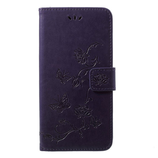 Imprint Butterfly Flower Wallet Stand Leather Mobile Casing for Huawei P20 Pro - Dark Purple