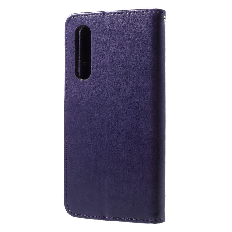 Imprint Butterfly Flower Wallet Stand Leather Mobile Casing for Huawei P20 Pro - Dark Purple