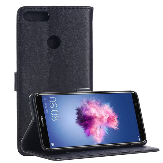 Crazy Horse Texture Retro Style Leather Wallet Stand Case for Huawei P Smart/Enjoy 7S/ nova lite 2 - Black