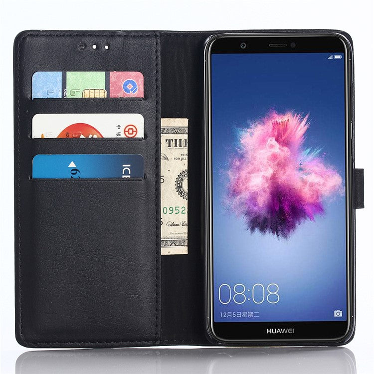 Crazy Horse Texture Retro Style Leather Wallet Stand Case for Huawei P Smart/Enjoy 7S/ nova lite 2 - Black