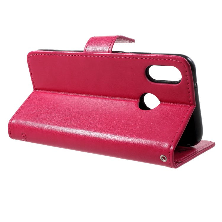 Imprint Butterfly Flower Wallet Stand Leather Case for Huawei P20 Lite / Nova 3e - Rose