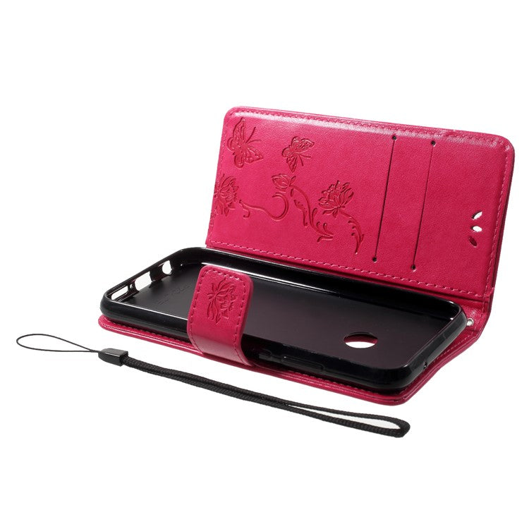 Imprint Butterfly Flower Wallet Stand Leather Case for Huawei P20 Lite / Nova 3e - Rose