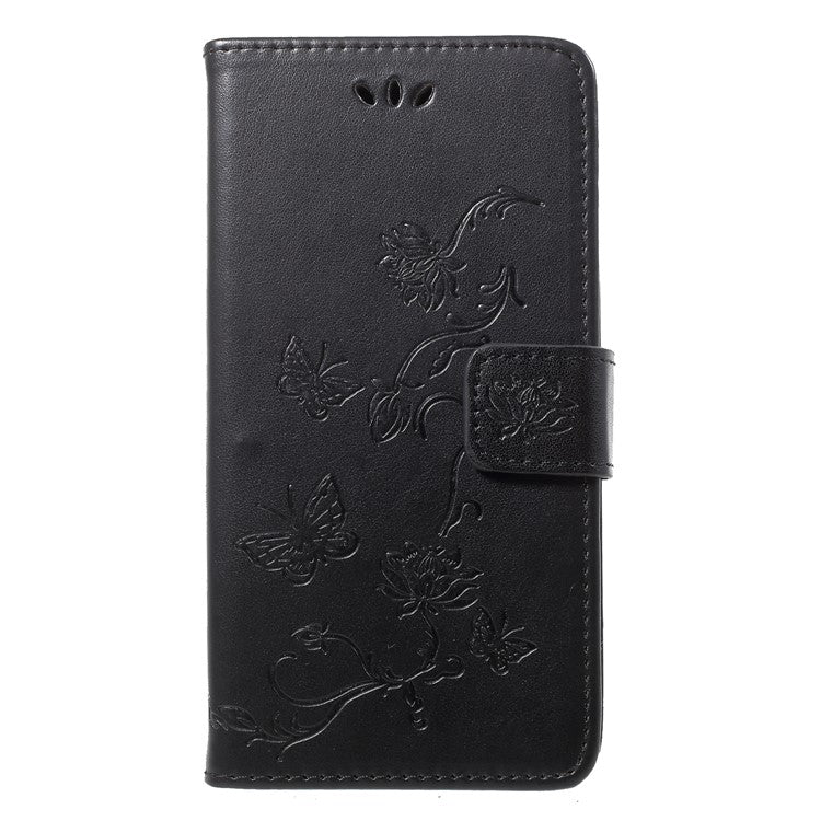 Imprint Butterfly Flower Wallet Leather Cover for Huawei P20 Lite / Nova 3e - Black