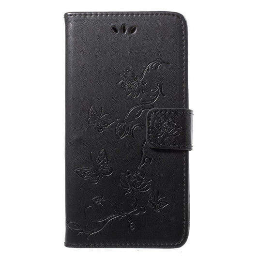 Imprint Butterfly Flower Wallet Leather Cover for Huawei P20 Lite / Nova 3e - Black