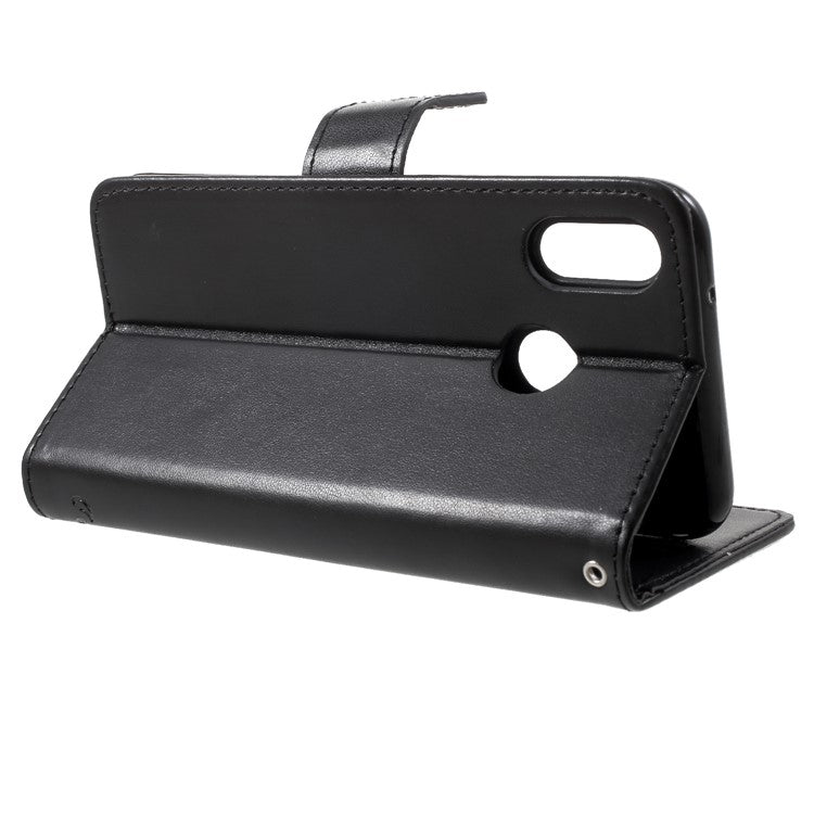 Imprint Butterfly Flower Wallet Leather Cover for Huawei P20 Lite / Nova 3e - Black