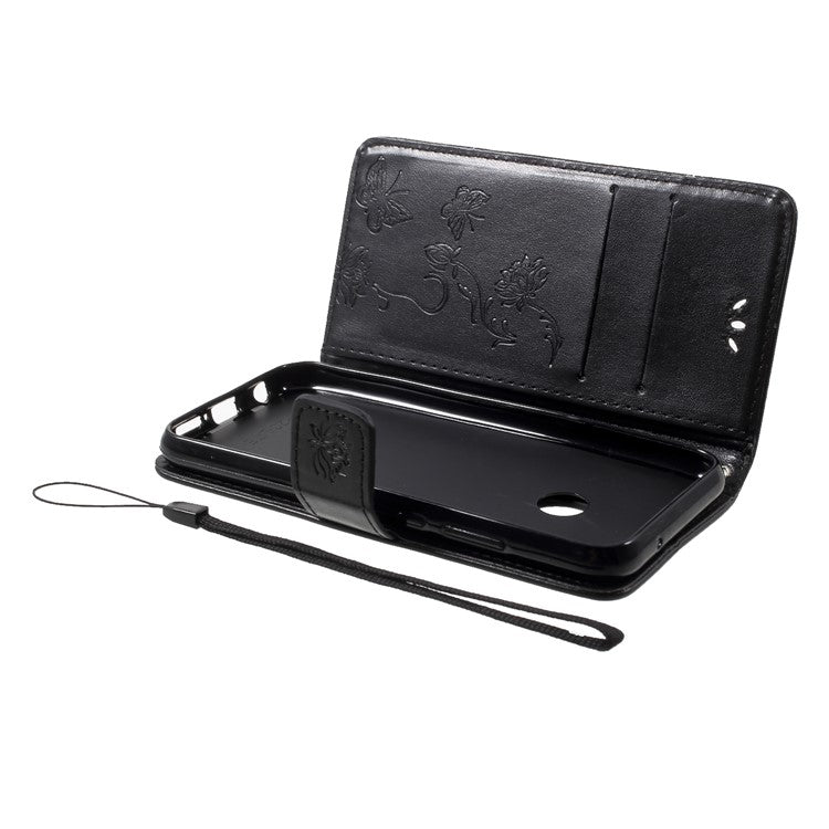 Imprint Butterfly Flower Wallet Leather Cover for Huawei P20 Lite / Nova 3e - Black