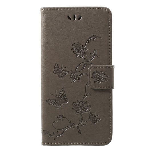 Imprint Butterfly Flower Stand Wallet Leather Shell for Huawei P20 Lite / Nova 3e - Grey