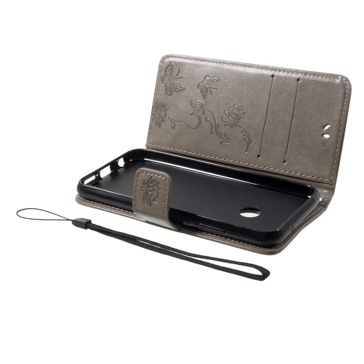 Imprint Butterfly Flower Stand Wallet Leather Shell for Huawei P20 Lite / Nova 3e - Grey