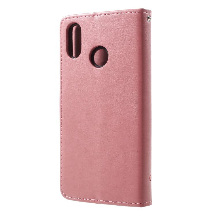 Imprint Butterfly Flower Folio Flip PU Leather Wallet Phone Case for Huawei P20 Lite / Nova 3e - Pink