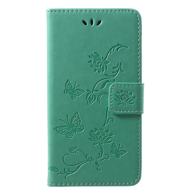 Imprint Butterfly Flower PU Leather Magnetic Wallet Phone Shell for Huawei P20 Lite / Nova 3e - Green