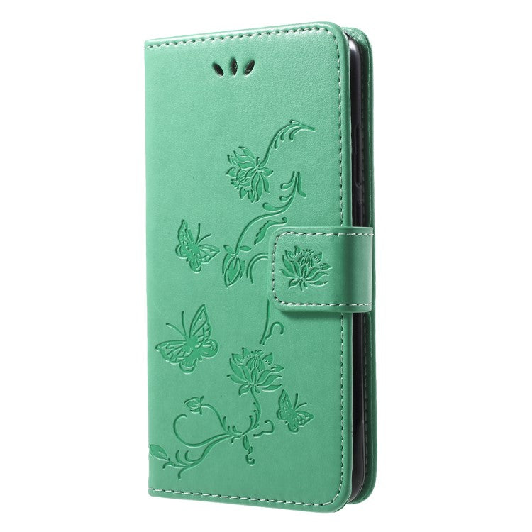 Imprint Butterfly Flower PU Leather Magnetic Wallet Phone Shell for Huawei P20 Lite / Nova 3e - Green