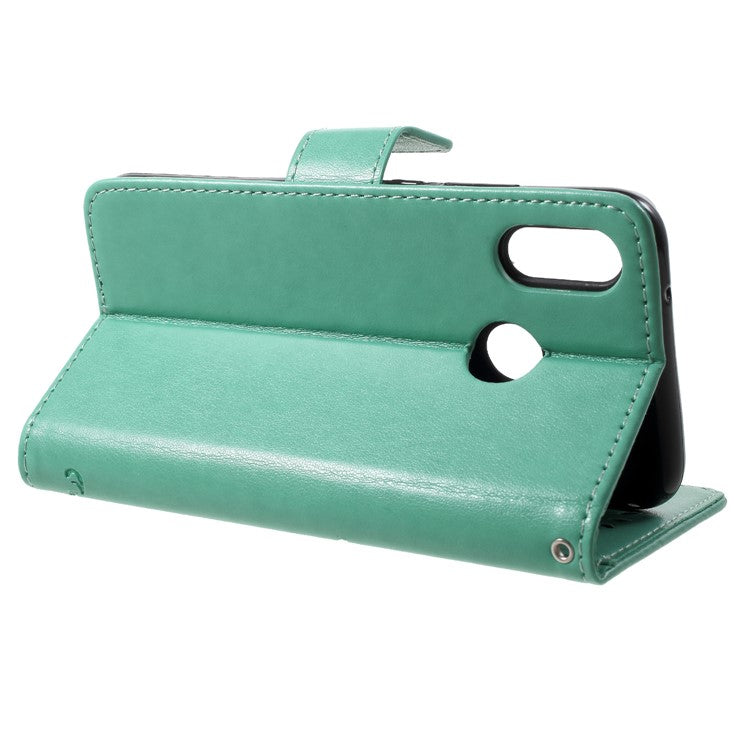 Imprint Butterfly Flower PU Leather Magnetic Wallet Phone Shell for Huawei P20 Lite / Nova 3e - Green