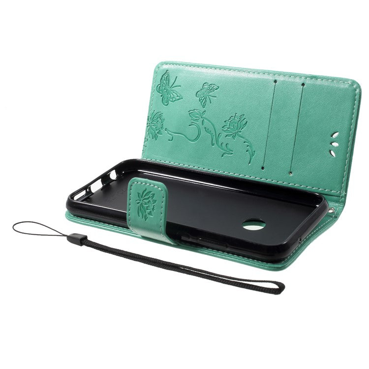 Imprint Butterfly Flower PU Leather Magnetic Wallet Phone Shell for Huawei P20 Lite / Nova 3e - Green