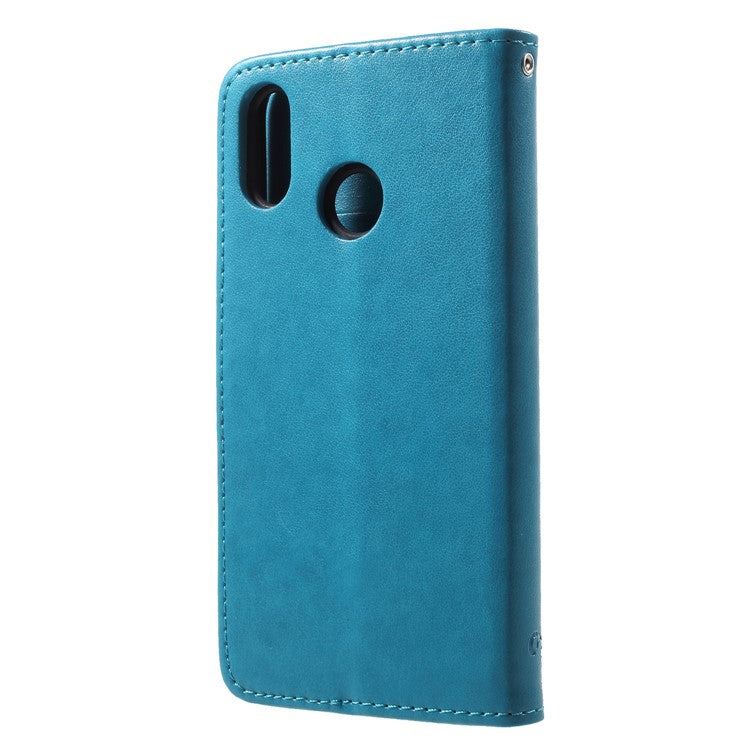 Imprint Butterfly Flower Card Holder Leather Phone Casing for Huawei P20 Lite / Nova 3e - Blue