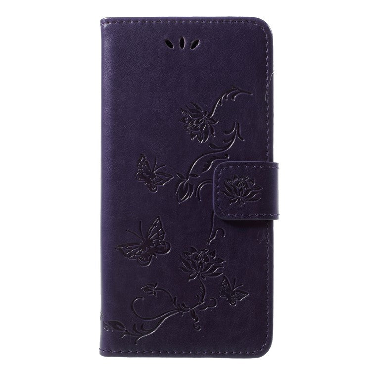 Imprint Butterfly Flower Leather Card Holder Case Cover for Huawei P20 Lite / Nova 3e - Dark Purple